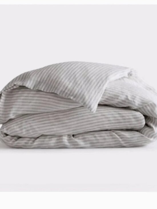 Quince Other - Quince European Linen Duvet Queen Cover in Grey & White Stripe